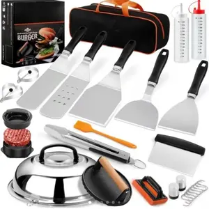BBQ Griddle Accessories Kit with Spatulas, Burger Press, and More - Essential Grill Tools Set