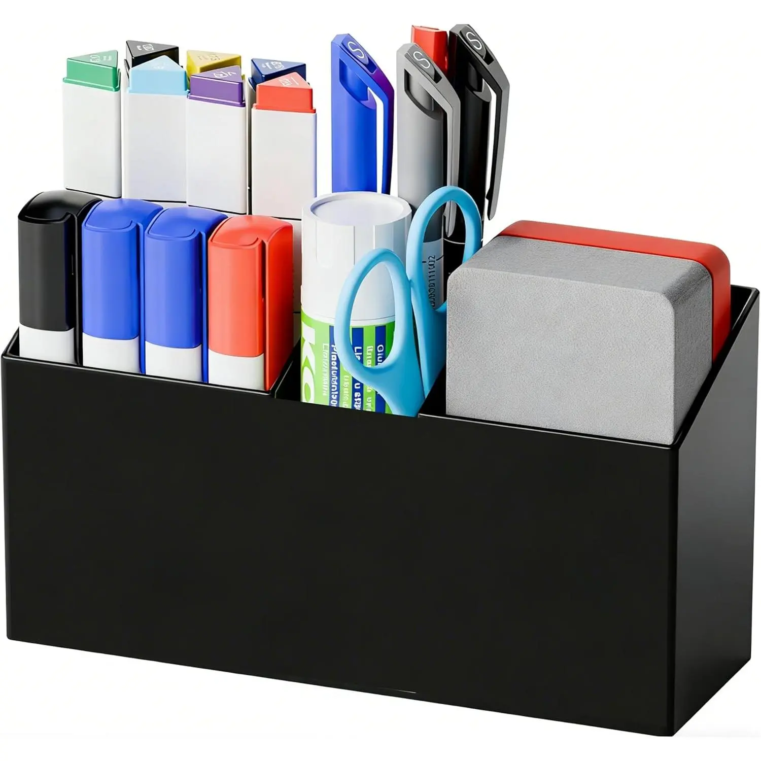 Dry Erase Marker Holder for Whiteboard,,Refrigerator,Fridge,Non Slip  Pencil Holder,Wall Mounted Acrlic Pen Holder with Adhesive,Classroom and Locker  Organizer,Black