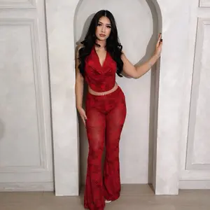 Como la Flor Pant Set (Red)