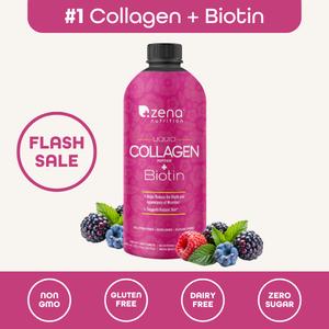 Zena Nutrition Liquid Collagen + Biotin Mixed Berry Flavor for Hydration Nutrition and Skin Care Benefits Zero Sugar Gluten Free Non GMO Beauty Supplement