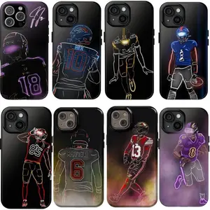 Footballer Neon Style Phone Case for iPhone 12 13 14 15 16 Waterproof Impact Resistant Polycarbonate TPU Material with UV Protection