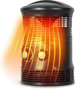 BLACK+DECKER Electric Heater, 360° Surround Portable Heater, Mini Heater with Fan & Adjustable Thermostat, Space Heater with 3 Settings & Manual Controls