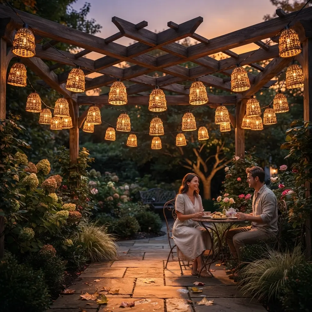 Outdoor Woven Rattan String Lights, Boho Patio Hanging Lantern Lights with Warm Glow, Waterproof Connectable Bistro Lighting for Backyard, Pergola, Gazebo, Porch, Garden Balcony Decor, 10 LED Outdoor Lanternsé, Party, Wedding, Farmhouse Landscape Decor,