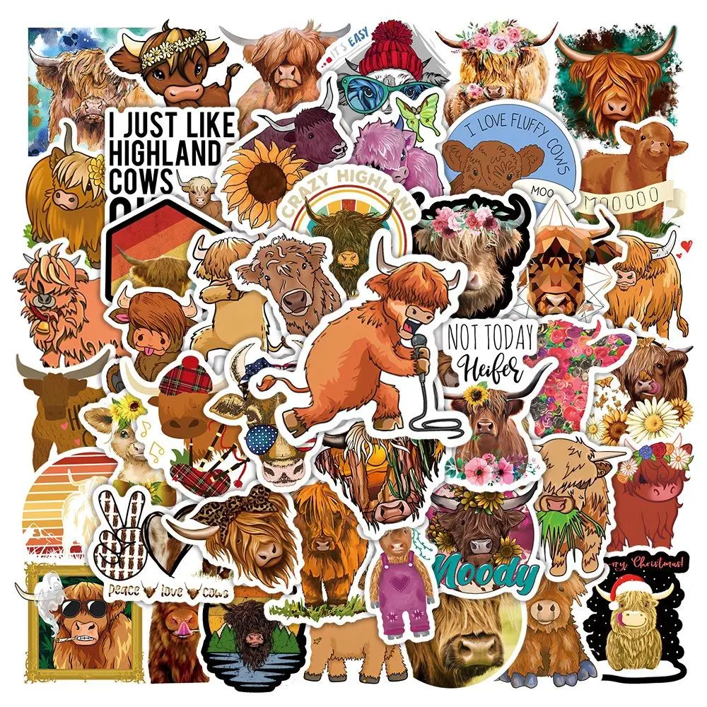 Cartoon Plateau Cow Series Graffiti Sticker, Funny Stickers, 50pcs Self-adhesive Decorative Stickers, Diy Decals For Water Bottle, Laptop, Phone Case, Summer Gifts