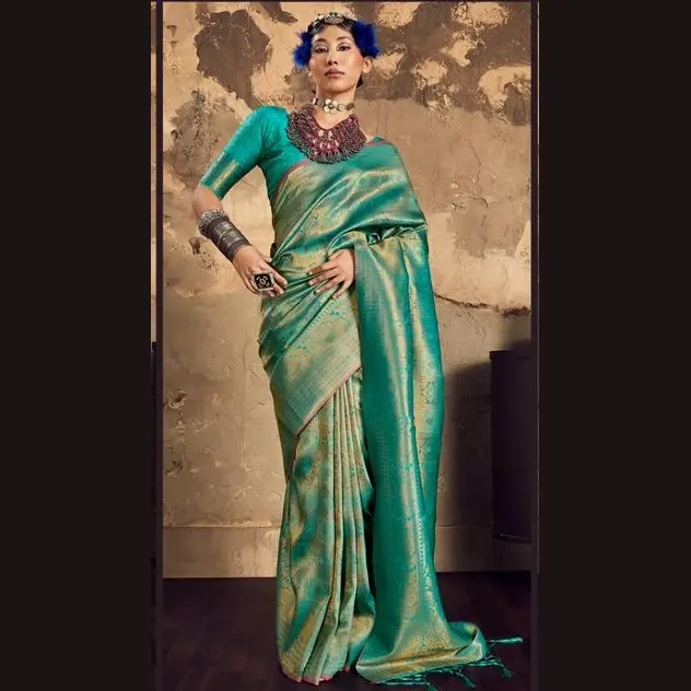 Rajbeer Kalaa Ruby Handloom-Woven Silk Saree with Matching Blouse Piece