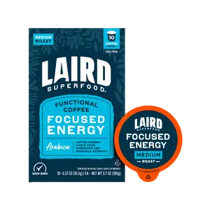 Laird Superfood Focused Energy Coffee K-Cups - 10 Count, Non-GMO, Coffee Cherry Extract, Arabica Beans