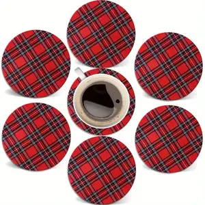 12 pieces/set of round wooden coasters - elegant checkered pattern, 10cm diameter coffee and hot drink coasters, durable table mat, suitable for home decoration and housewarming gifts, Christmas decoration, minimalist design