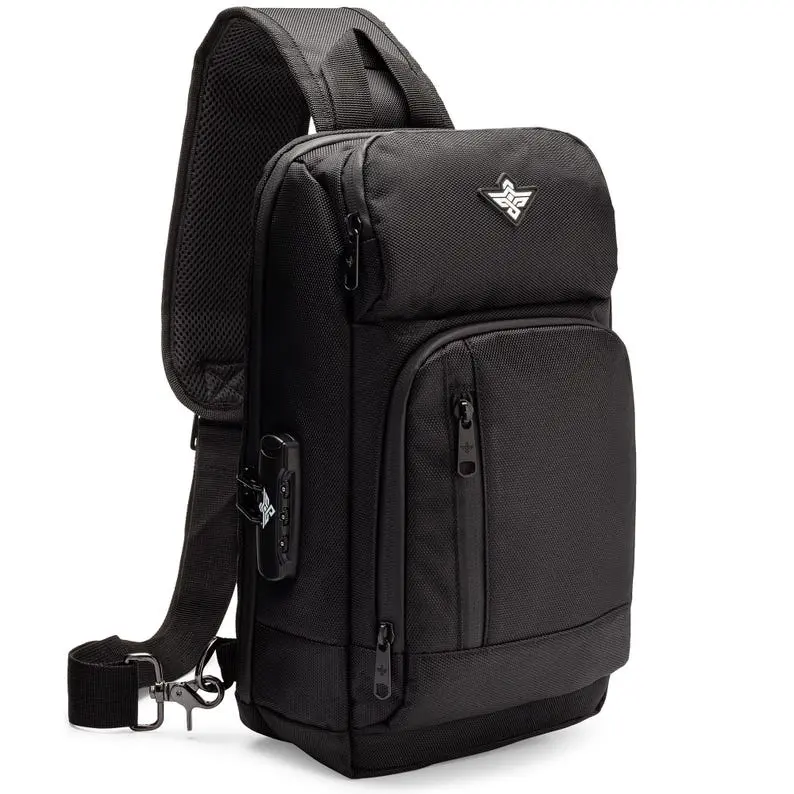 Erozul Crossbody Sling Bag with Combination Lock Water Resistant Stash Bag + Bonus Gifts - Black