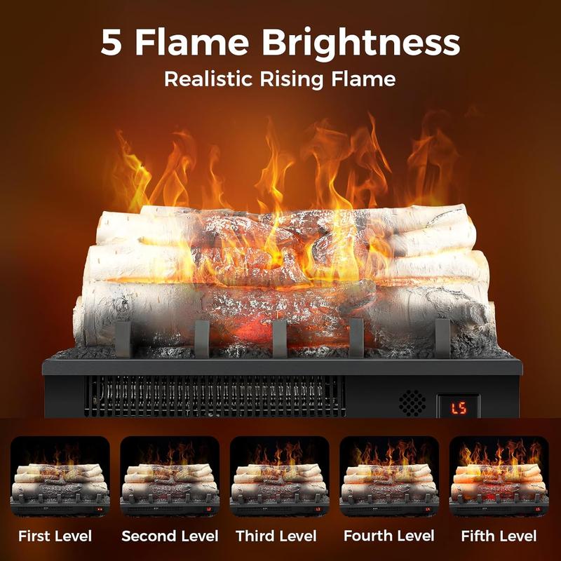 R.W.FLAME Electric Fireplace Insert Log Heater 21",750W/1500W Adjustable 5 Flame Brightness&Speed, Fireplace Insert with Realistic Ember Bed&Traditional Brown Log,Overheat Protection&Remote Control R.W.FLAME Electric Fireplace Insert Log Heater 21",750W/1500W Adjustable 5 Flame Brightness&Speed, Fireplace Insert with Realistic Ember Bed&Traditional Brown Log,Overheat Protection&Remote Control