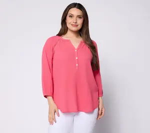 Ree by the Pioneer Woman Split Neck Textured Henley Woven Tunic
