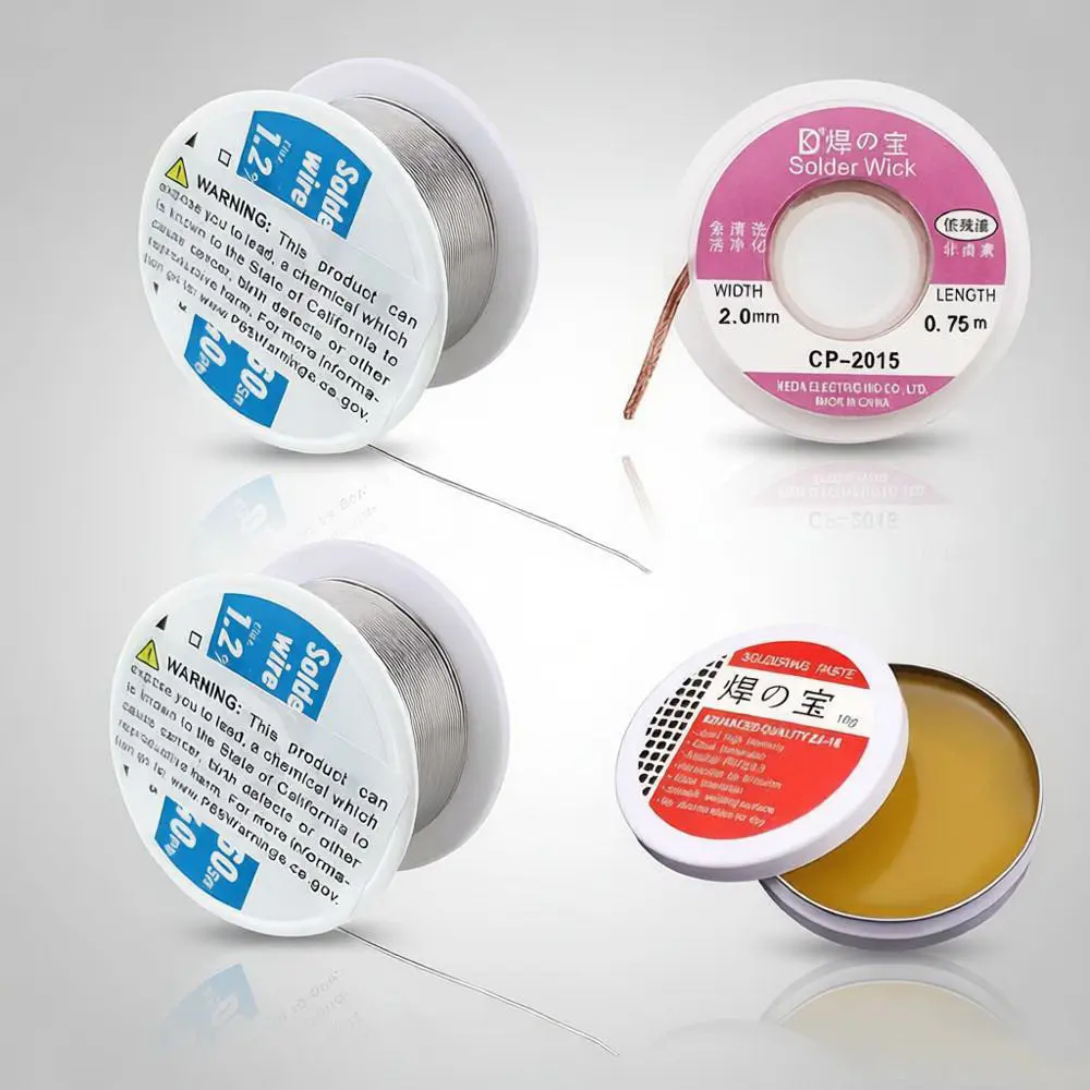 Soldering Tool Kit, 2 Pack of 0.6mm Solder Wire (1.76oz / 50g) + Rosin Flux Paste (0.35oz / 10g) + No-Clean Soldering Core, Designed for Electronic Repair and DIY