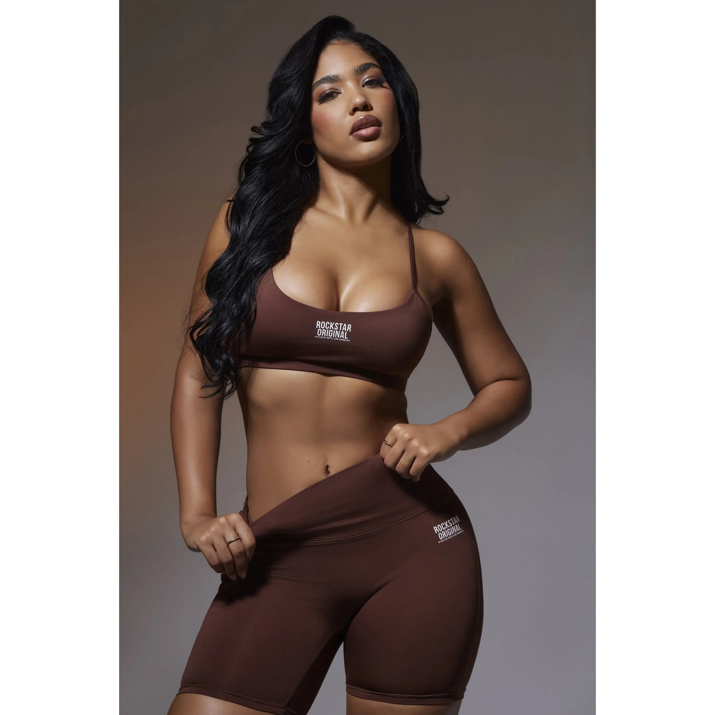 Aliccia Brown Tank Active Bike Short Set