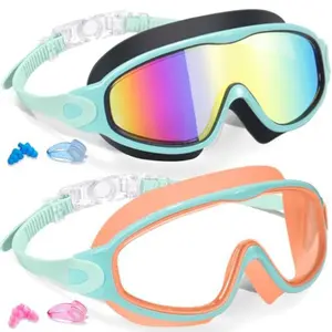 Swimming Goggles Set for Ages 3-14, Includes Earplugs & Nose Clip, Anti-Fog Lenses, UV Defense, Wide Vision, Comfort Fit, Swimming Accessories