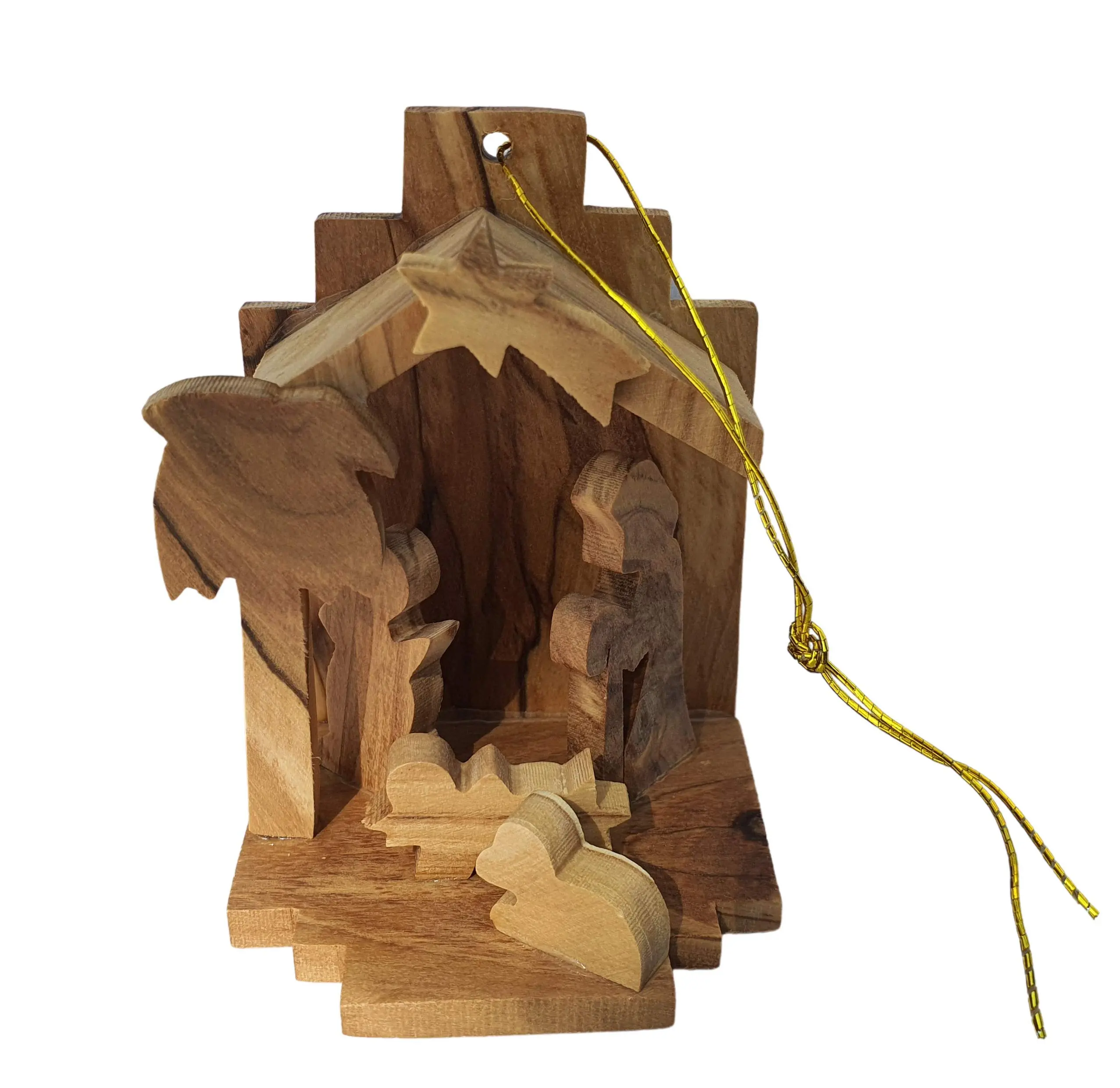 Bethlehem Gifts TM Handcarved Christmas Tree Olive Wood Small Nativity Ornament (2.6" H)