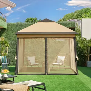 Costoffs 11×11 FT Pop-Up Gazebo Tent, 4 Mesh Sidewalls & 3-Level Adjustable Height Canopy for Patio & Backyard Party
