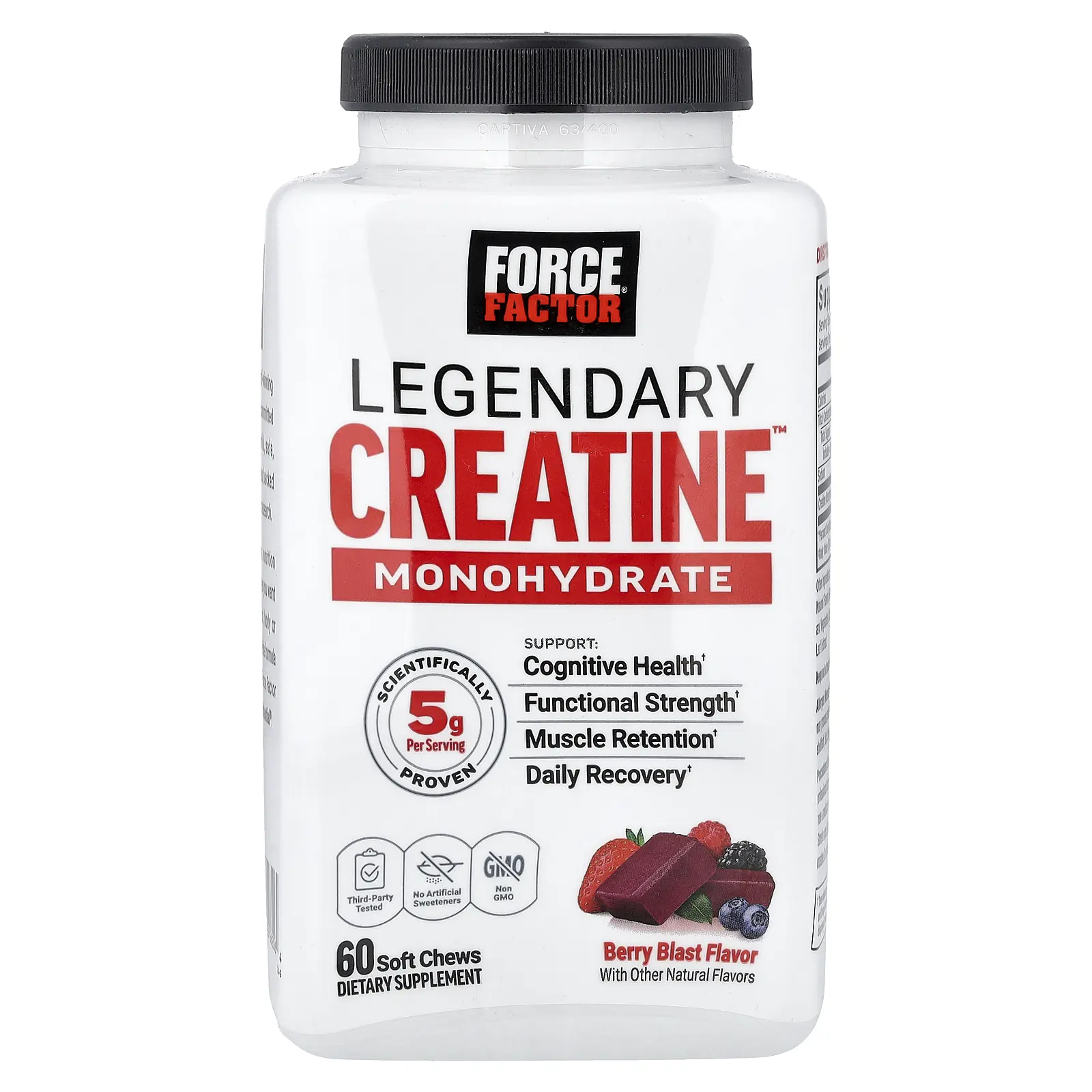 Force Factor Legendary Creatine™ Monohydrate, Berry Blast, 60 Soft Chews (2.5 g per Chew)