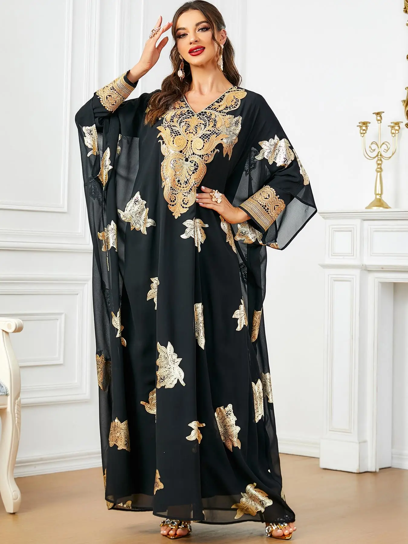 Women's Embroidery Hot Stamping Kaftan & Long Sleeve Arabian Dress Set, Arabic Clothing for Party, Summer Outfits 2024, Elegant Islamic Clothing, Dres