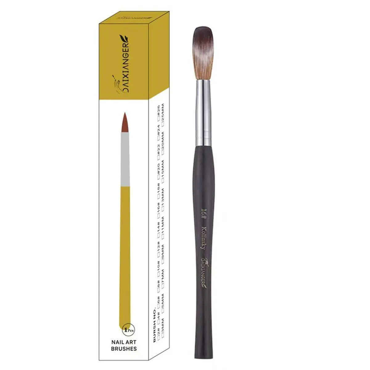 Kolinsky Acrylic Nail Art Brush Size 16, Kolinsky Hair Oval Shaped for Acrylic Application, Professional Manicure Tool for Nail Extension & 3D Carving, Black Wood Handle