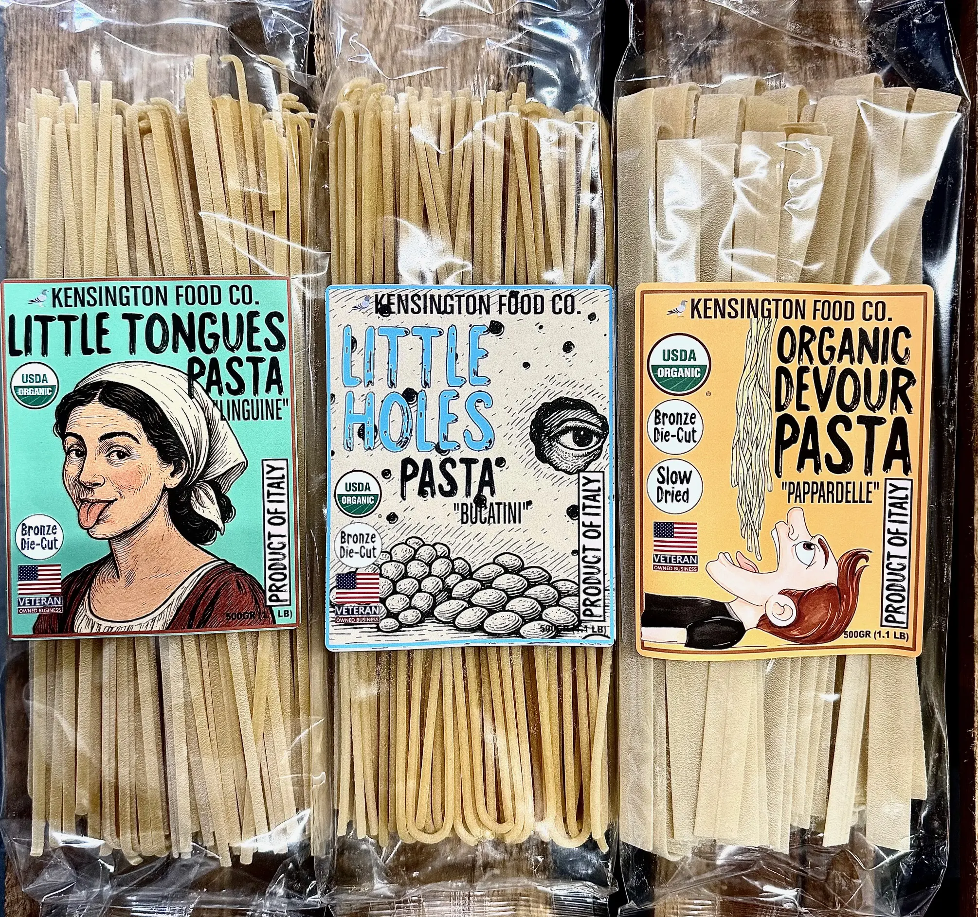Kensington Organic Pasta 3 Pack (Little Tongues, Little Holes & Devour) - USDA Organic Italian Pasta