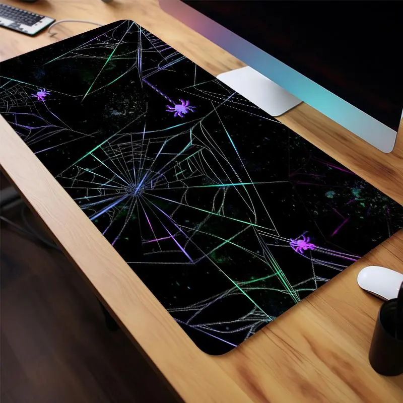Spider Web Pattern Mouse Pad, Large Gaming Mouse Pad, Office Desk Accessories, Non-slip Rubber Base Stitched Edge Desk Pad for Laptop Desktop