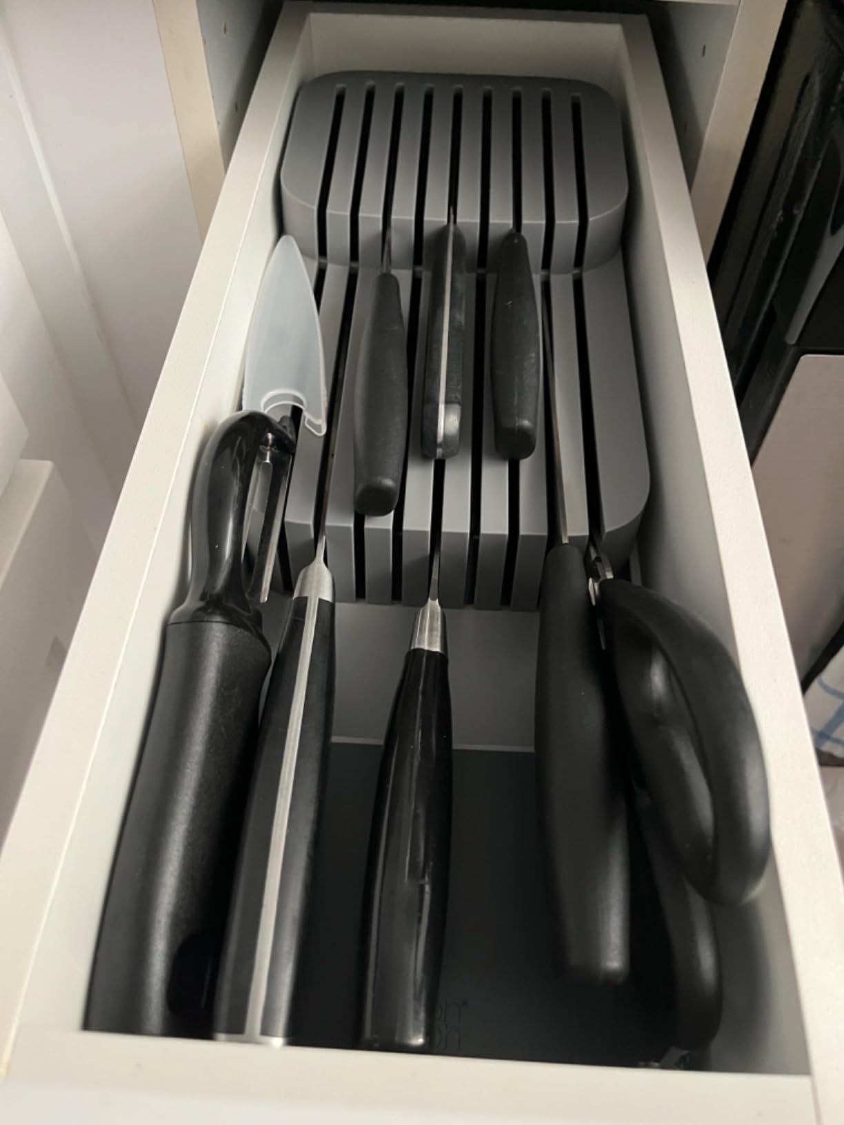 Grey Drawer Knife Organizer - Holds Up to 9 Knives, Compact Kitchen Storage & Drawer Organizer - Washable, Kitchen Knives