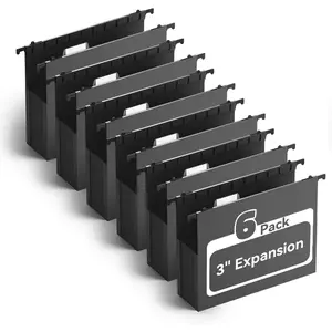 Plastic Hanging File Folders Letter Size,Heavy Duty 3 Inch Expansion File Folders,6 Pack Reinforced Hang Folder,Accordian Pocket,Extra Capacity,Black Hanging Folder Organizer for Office