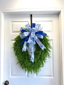 Oval Bead Grass Wreath With Chinoiserie Bow