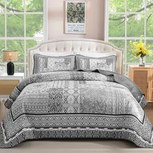 Grey Set King Size,Bohemian Floral Patchwork Bedspread Coverlet Set, Soft 3 Pieces Boho Bedspreads Bedding Set for All (104"x90")