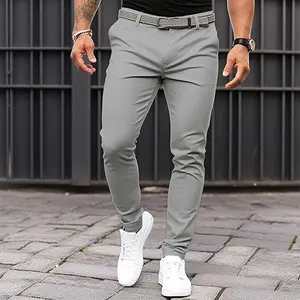 Men's Pure Color Tight Pocket Zipper Business  -Fitting Narrow Bottom of a Trouser Leg Trousers           casual slim fit stretch chinos