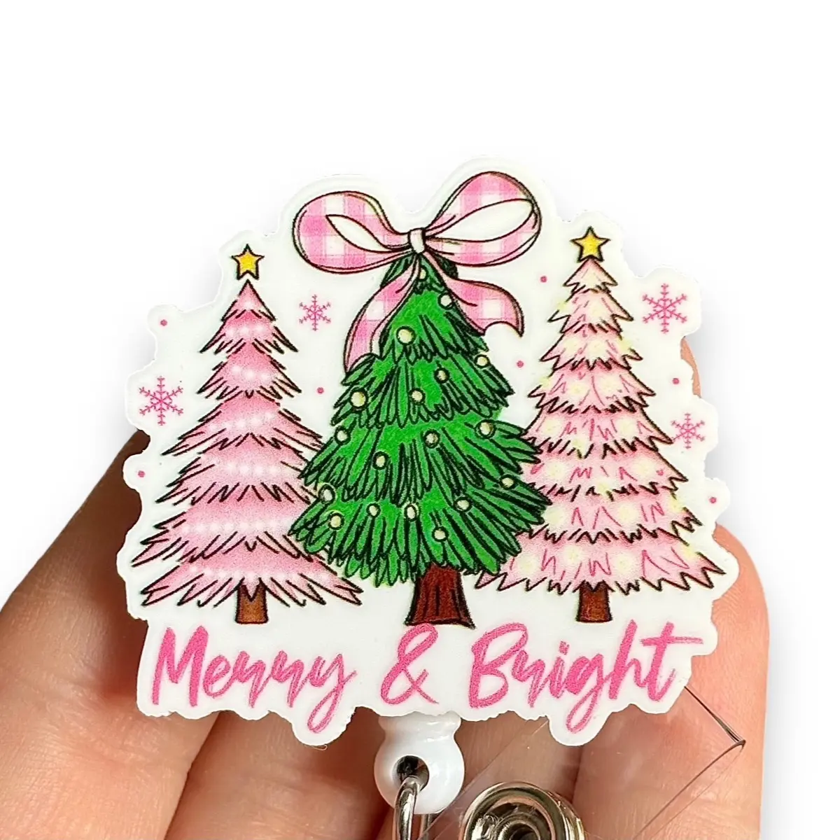 Glitter My Badge Christmas coquette tree badge reel for nurse and hospital workers. Badge clip Badge pull - Retractable swivel clip with a 360 rotation. Great gift for coworker.