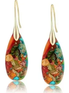 Natural Healing Stone Fishhoop Dangle Drop Earrings Statement Gold silver earrings