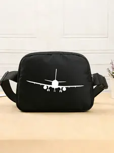One piece,Women's Nylon Crossbody Bag - Airplane Silhouette Travel Print Mini Shoulder Bag with Adjustable Strap for Aviation Lovers & Daily Use