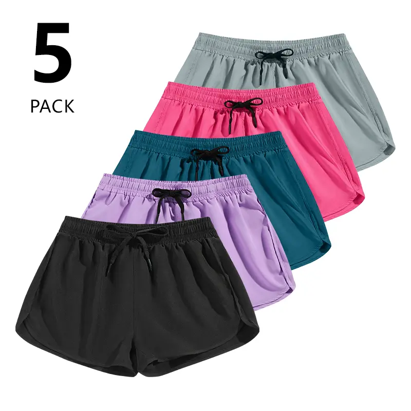 Clean Gent women’s solid drawstring athletic shorts, 5-pack — skin-friendly, breathable, soft, and comfortable material; versatile women’s shorts; lightweight workout shorts; casual elastic-waist shorts for running and gym training; running training short