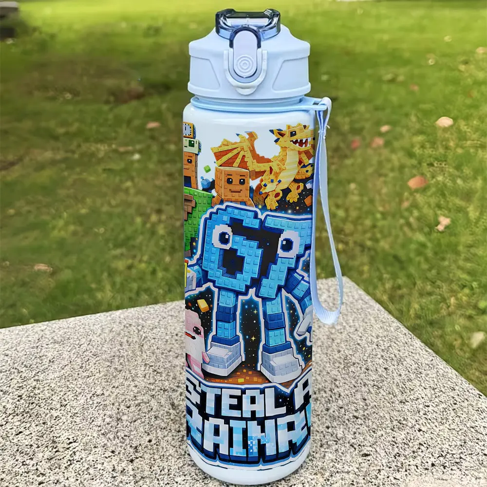 Cartoon 67 Robot Sports Water Bottle 750ml With Straw Lid, Strap, Leakproof Water Bottle - Leak-Proof Large Capacity Sports Hydration Flask for Summer Outdoor Activities, Travel Campling School Gifts, Leakproof Reusable Bottle, Leak Proof Water Bottles