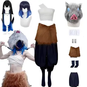 Wig+fury+ Anime Hashibira Inosuke Cosplay Costume Inosuke Uniform Wig Pig Mask Halloween Outfit For Women Sexual Conversion Servant Girls