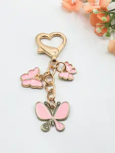 Sweet Lady Alloy Rhinestone Butterfly Heart Keychain, Fashion Bag Charm, Car Key Holder, Birthday Gift, Back-To-School Present