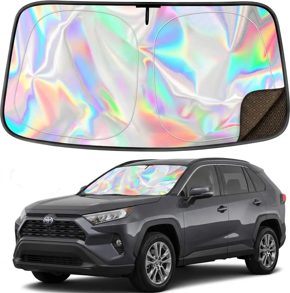 SEAMETAL Laser Reflective Car Sunshades for Windshield, Windshield Shade Protector, 99% UV Blocker Car Interior Accessories, Foldable Durable Easy-Setup Heat Shield for Commuters, Family & Most Sedans, Windshield Sunshade