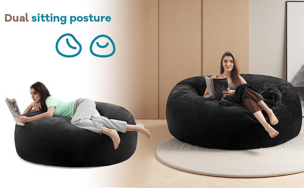 Bean Bag Chair for Adults, Giant Bean Bag with Filler & Machine Washable Cover, Fluffy Bean Bag Chairs Oversized Beanbag Lounge Chair for Living Room, Bedroom Dorm(4/5/6FT))