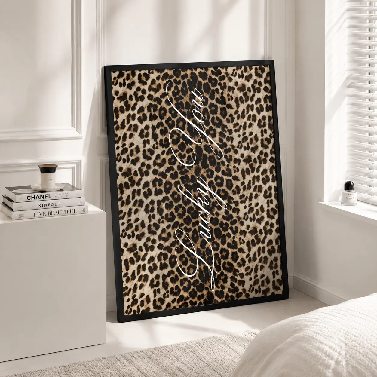 “Lucky You” Leopard & White Poster | Modern Wall Decor