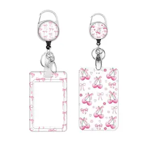 Cherry Pattern ID Badge Holder with Lanyard, 1 Count Cute Lanyard Card Holder, Fashionable Badge Holder for Women & Girls