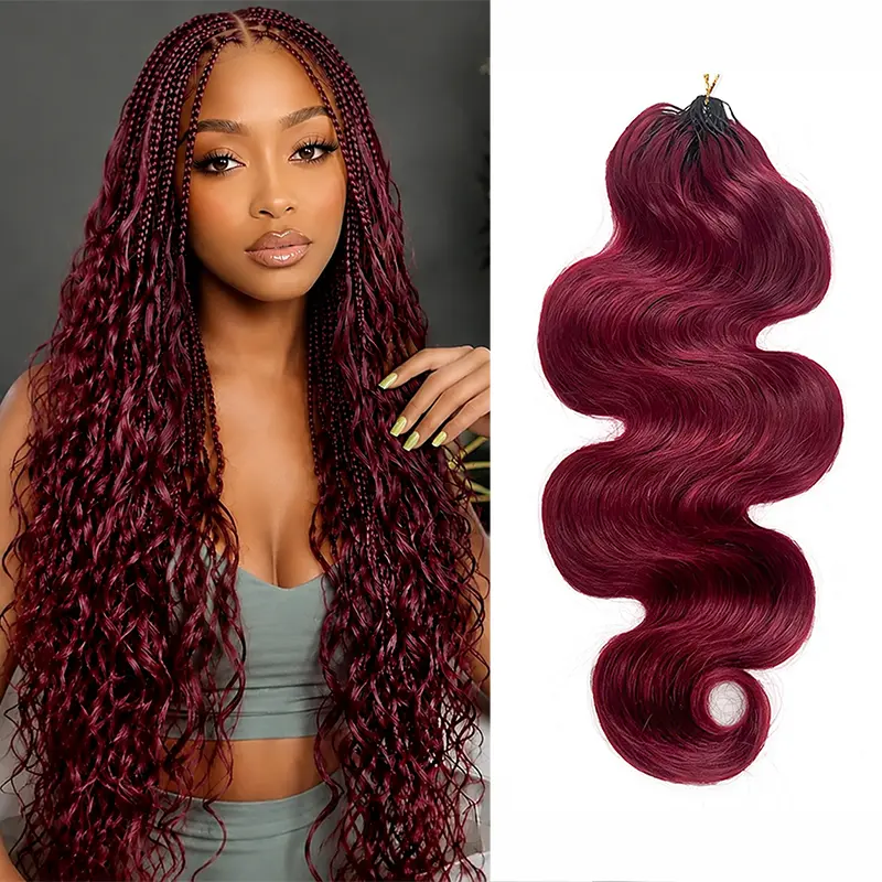 【NEW】ISEE HAIR Burgundy Body Wave Crochet Hair Extensions 50g/Pack, 100% Human Hair Pre-Separated Miracle Knots, Pre-Looped Crochet Braids, Boho Braids Hair for Women
