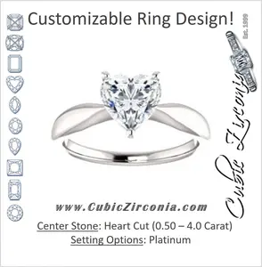 Cubic Zirconia Engagement Ring- The Nyah (Customizable Heart Cut Solitaire with Tapered Bevel Band)