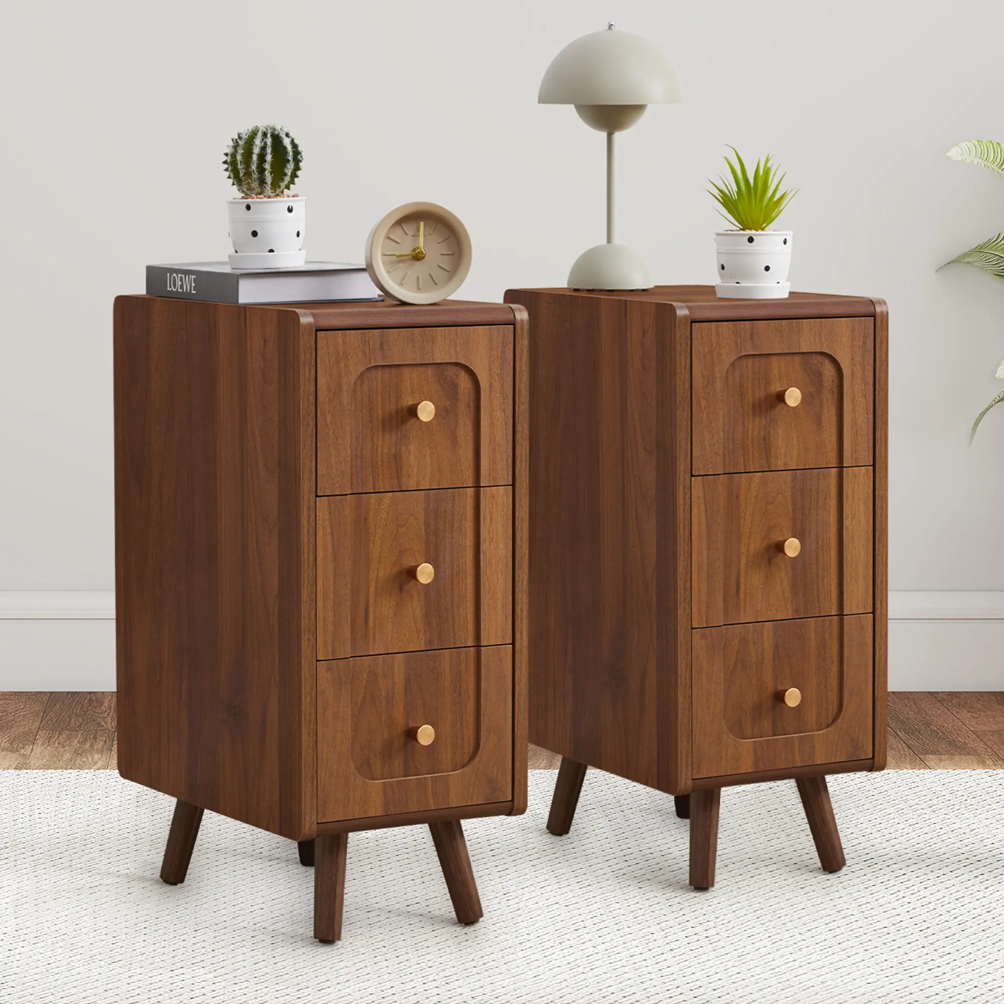 Giratree Narrow Nightstand with 3 Drawers, 24'' Slim Wood Bedside Table, Small End Table for Bedroom, Living Room and Small Spaces, Single or 2-Pack