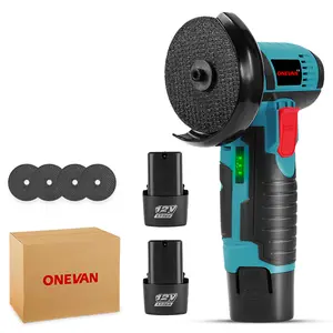 ONEVAN 12V Mini Portable Angle Grinder, 3-inch Saw Blade(78mm), 4 Replaceable Grinding Blades, 2 x 12V Lithium Battery, For DIY, Home Grinding & Cutting