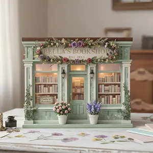 Personalized Bookshop Sign, Miniature Wooden Bookstore Decor, Custom Name Bookshelf Sitter, Floral Cottagecore Librarian Gift for Book Lover, Book Trinkets, Book Lovers Gift, Mothers Day Gift Ideas