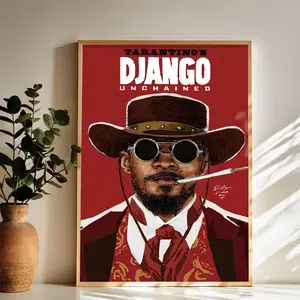 Artistic Rendition of Django Tarantino's Iconic Character Wall Art Vintage Black and White Art Posters Funky Aesthetic Canvas Prints Retro Bar Cart Decor for Bar Bedroom