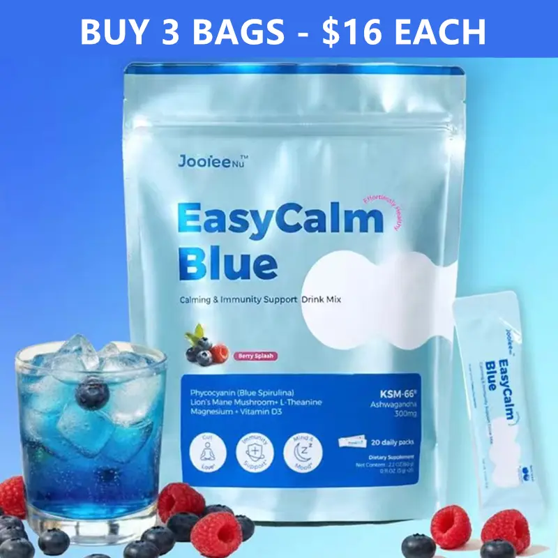 EasyCalm Blue Magnesium Drink Mix with KSM-66 Ashwagandha Blue Spirulina L-Theanine Lion's Mane GABA & Vitamin D3 - Supports Stress Calm Sleep & CortisolBalance - 20 Travel Packets