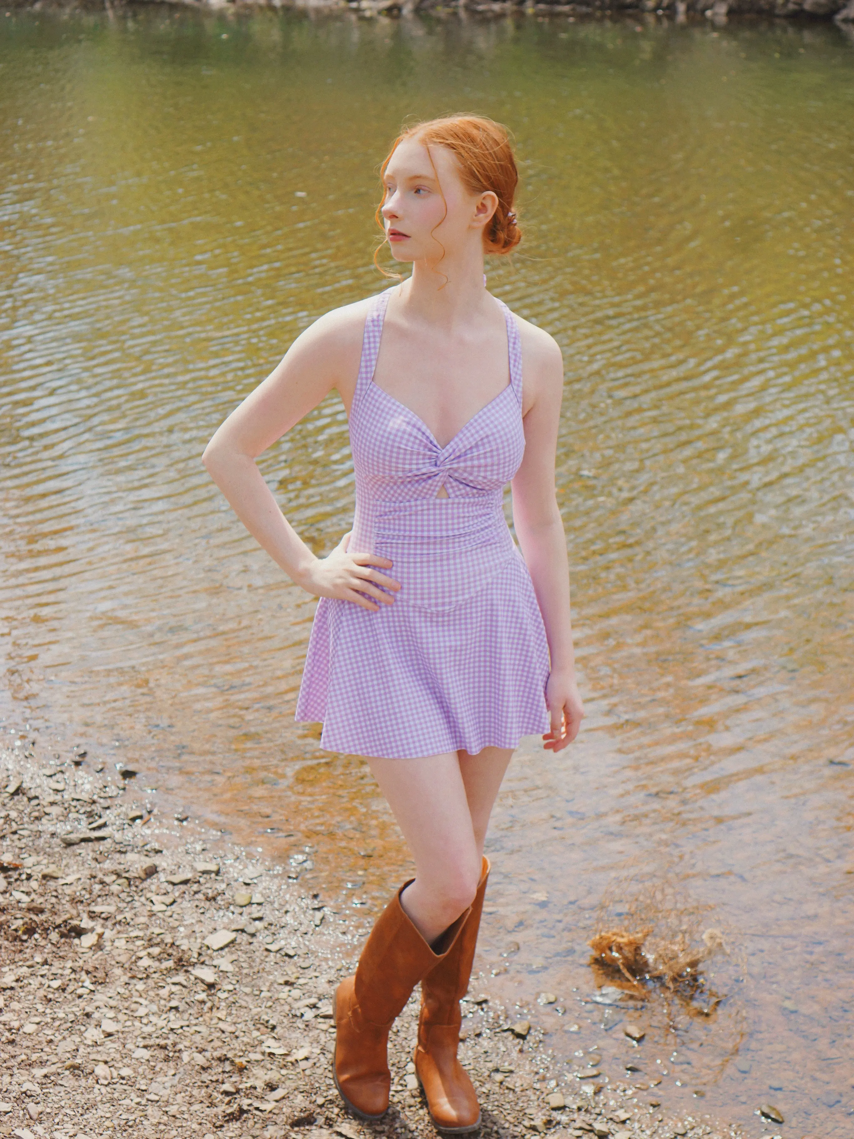 swim dress retro Women Strawberry Swim Dress, Vintage Strawberry Print Halter Swimsuit, Strawberry Swimsuit
