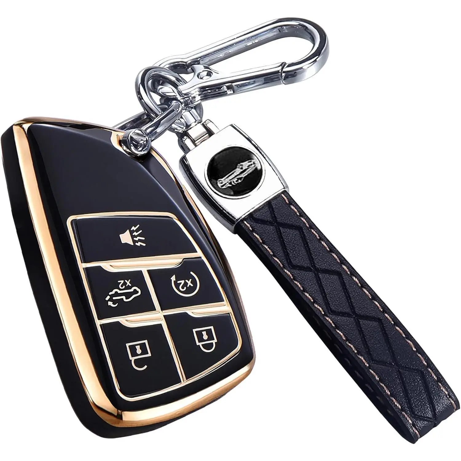 for Chevy GMC Key Fob Cover with Keychain, for Silverado 1500 GMC Sierra 1500 2500HD 3500HD Buick Envision, Soft TPU Key Shell Case Remote Smart Key Holder 5 Buttons Black