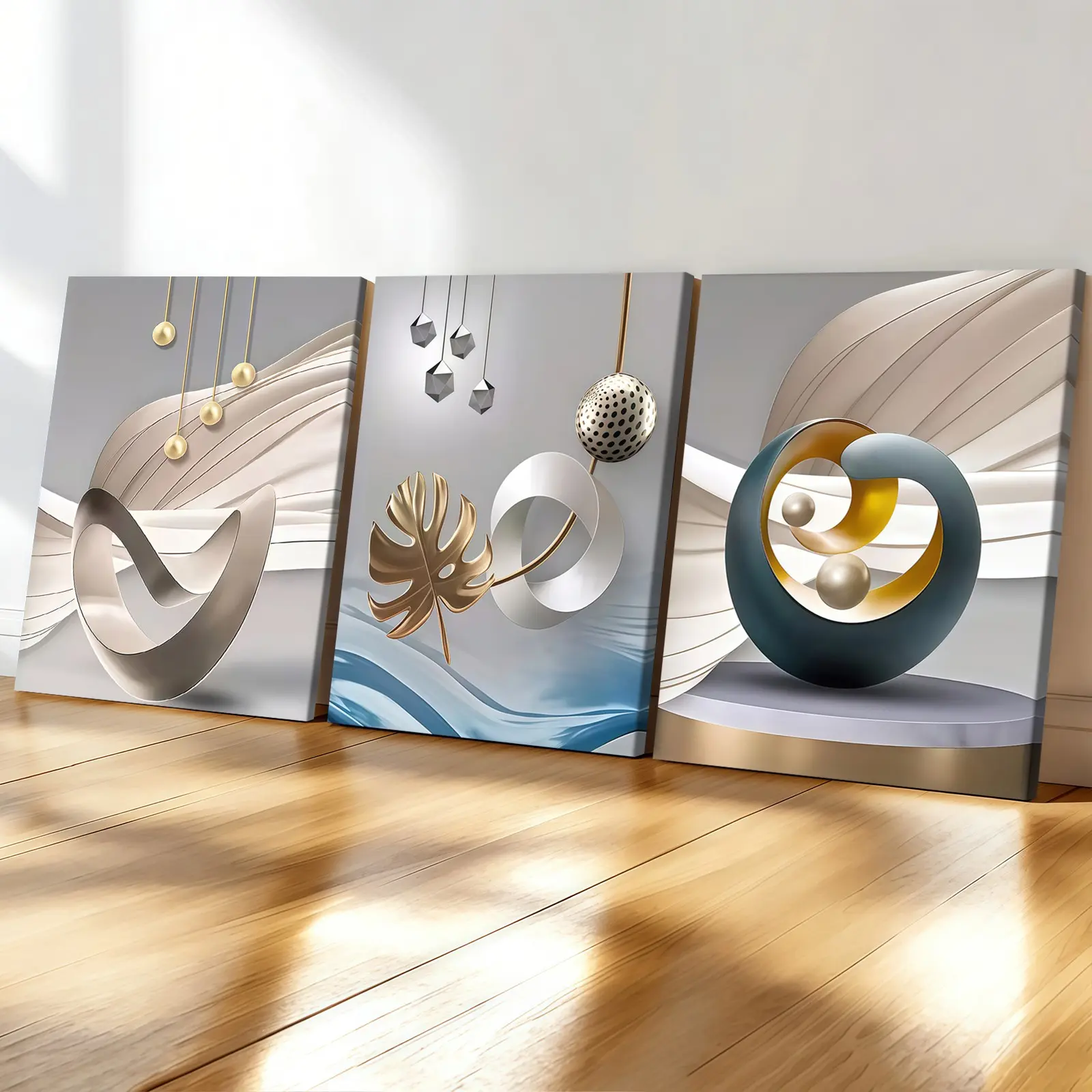 3-count wooden frame canvas, modern light luxury geometric artistic art poster, abstract art decoration, modern home decor, exquisite living room wall decoration, fashionable family poster, suitable for bedrooms, offices, corridor art